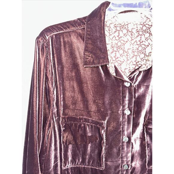 Natural Life Size Large Brown Velvet Button Down Floral Flip Cuff Gorpcore - Picture 3 of 14